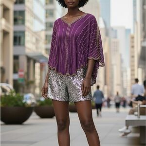 Aqua Vibrant Purple Polyester Top